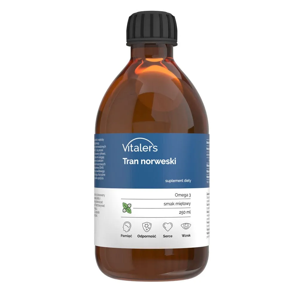 Vitaler's Omega-3 Aceite de Hígado de Bacalao Noruego, Sabor Menta 1200 mg - 250 ml