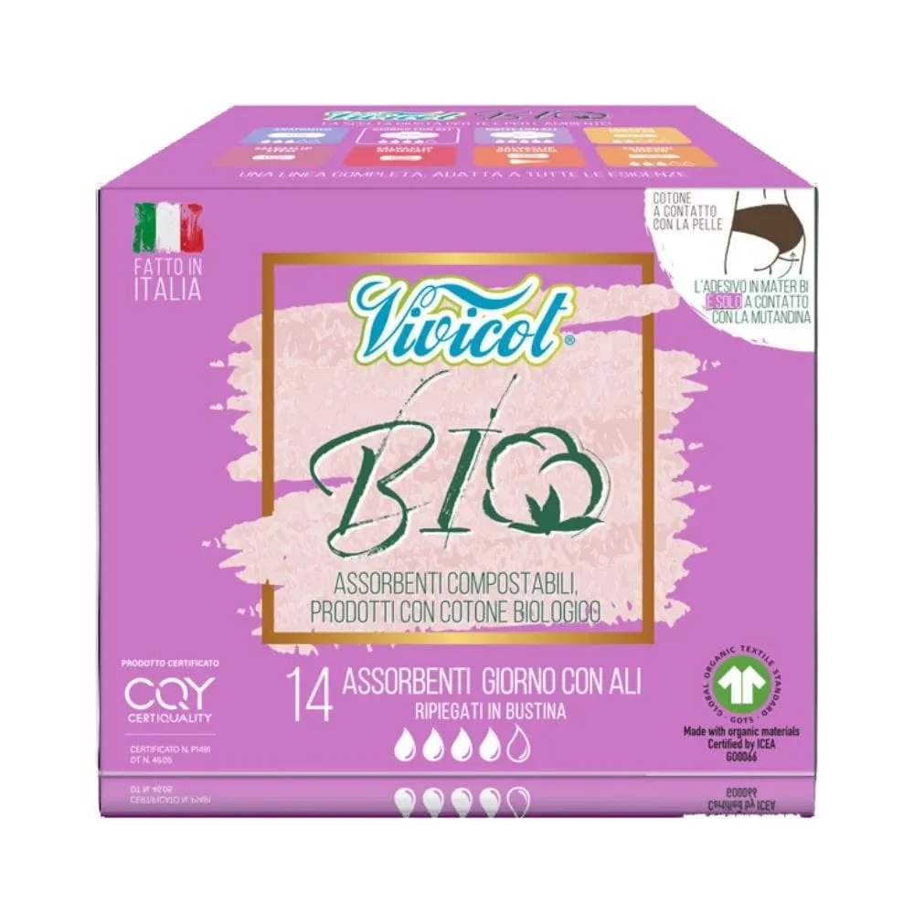 Vivicot Toallas Sanitarias Biodegradables Diurnas con Alas - 14 Piezas