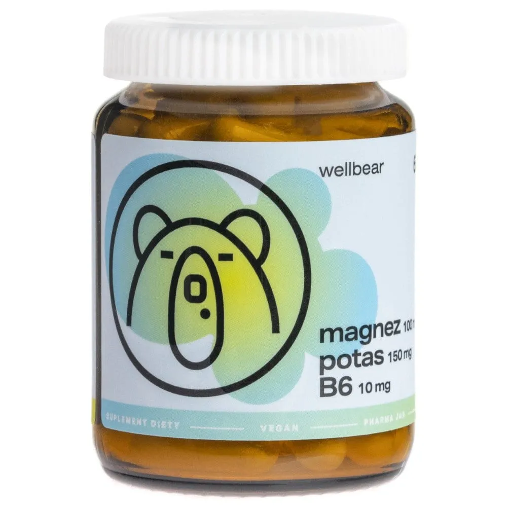 Wellbear Magnesio 100 mg + Potasio 150 mg + Vitamina B6 10 mg - 60 Cápsulas