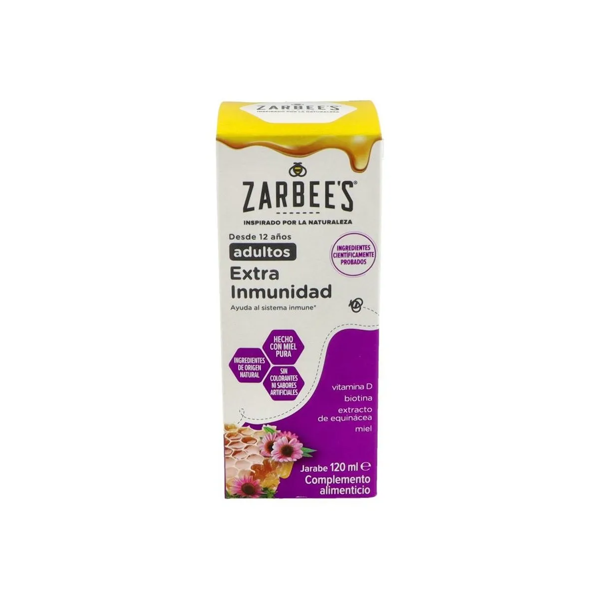 Zarbee's Jarabe Adultos Extra Inmunidad Ayuda Al Sistema Inmune Con Miel, Extracto De Equinácea, Vitamina D Y Botina, 120ml