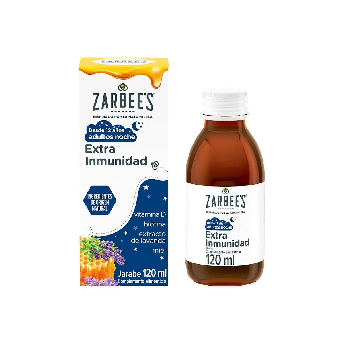 Zarbee's Jarabe Noche Extra Inmunidad (120 Ml), Jarabe Vitaminas Adulto Para Fortalecer Defensas Adultos Con Miel Y Lavanda, Par